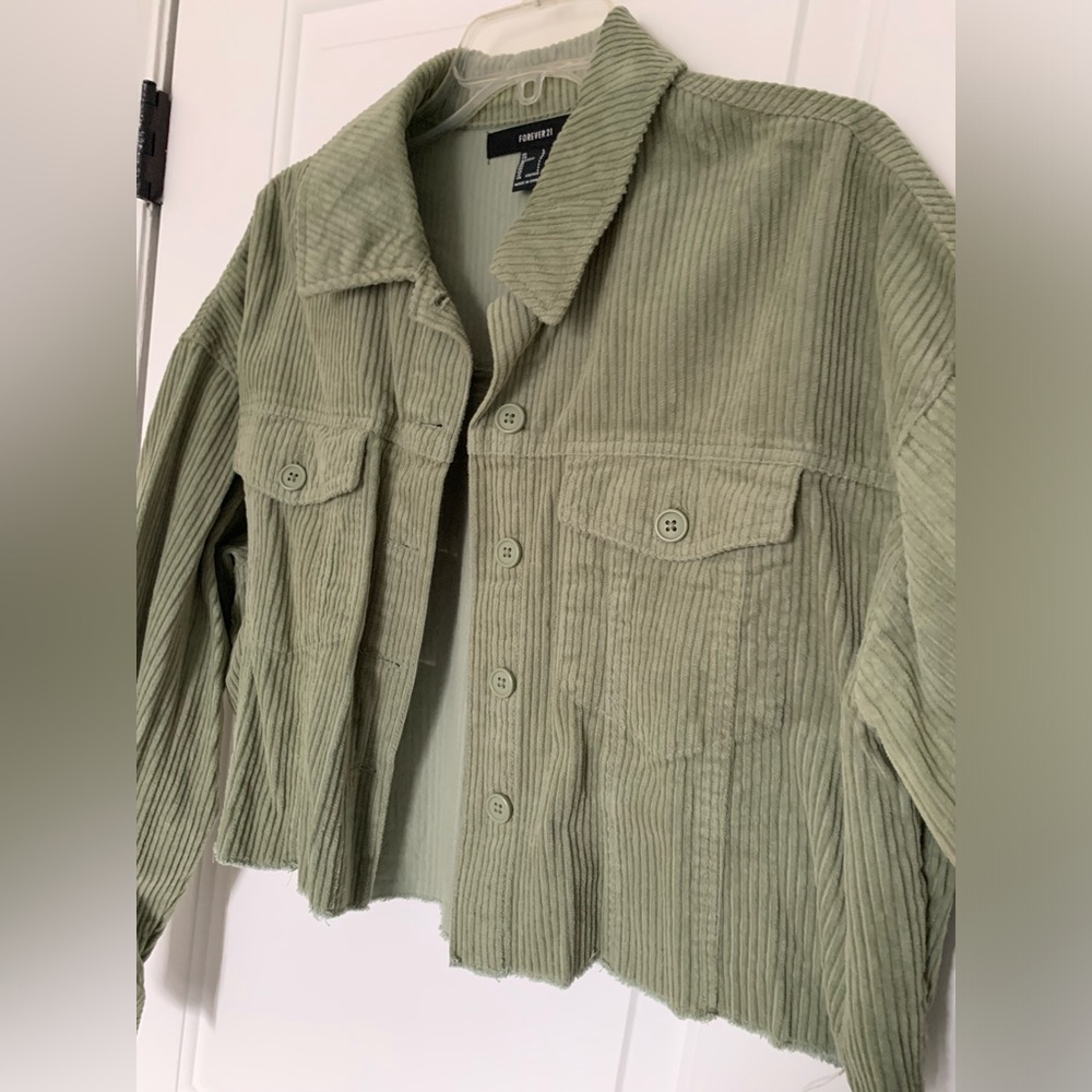 Forever 21 Cropped Corduroy Jacket, Light Green